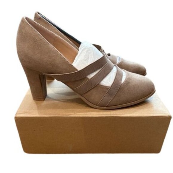 Journee Collection Shoes - Journee Collection “Loren” Elastic Strap Pumps in Taupe – Size 8